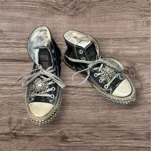 Elegant Black and Silver High-Top Sneakers